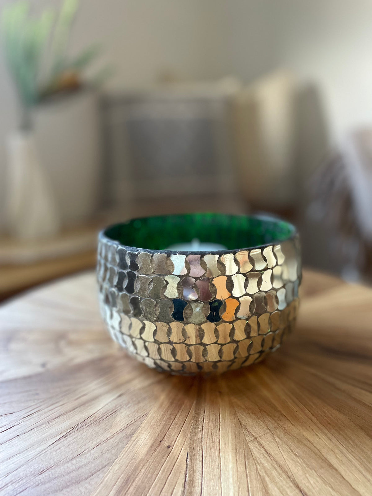 Mosaic Silver & Green Votive