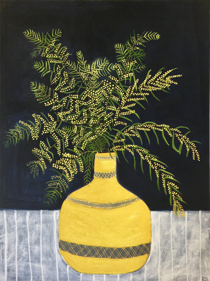 Yellow Vase with Acacia Blossoms