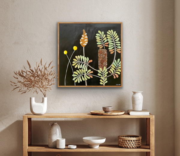 Banksia Harmony: Flower, pod and Billy Buttons