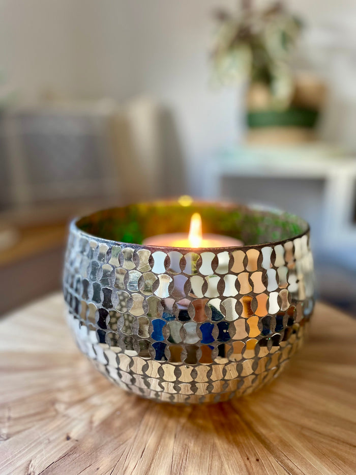 Mosaic Silver & Green Votive