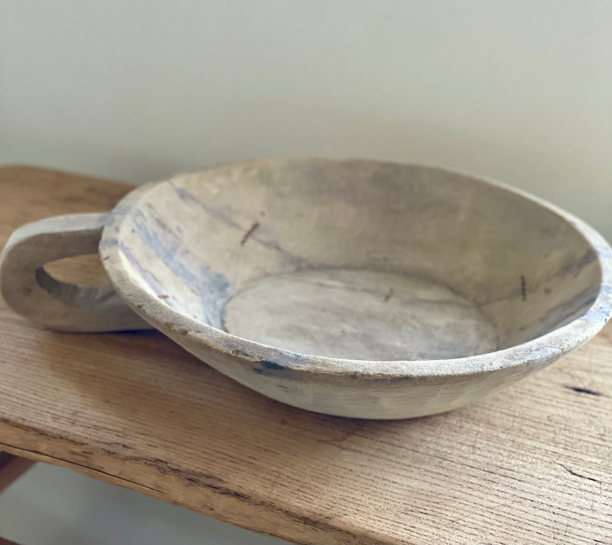 Bleached Wood Bowl with Handle