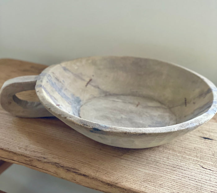 Bleached Wood Bowl with Handle