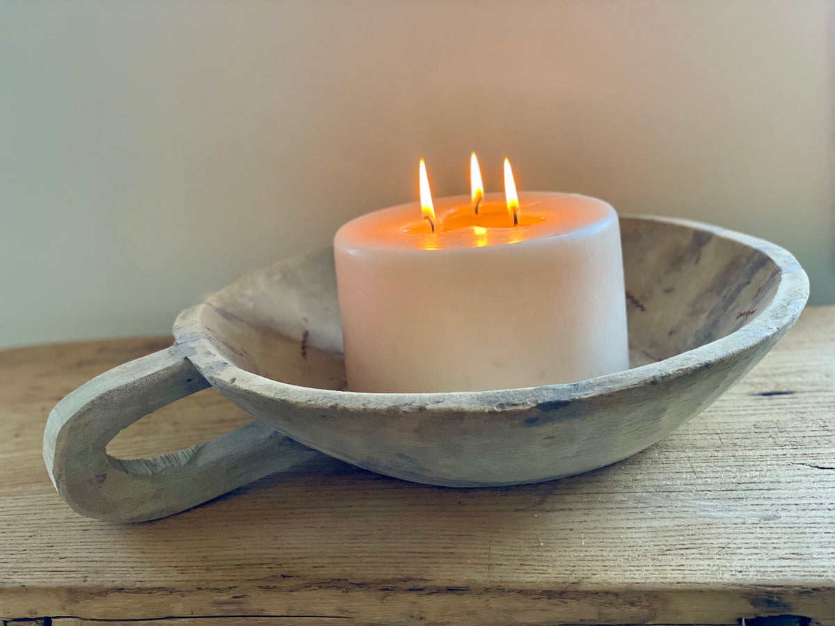 Bleached Wood Bowl with Handle