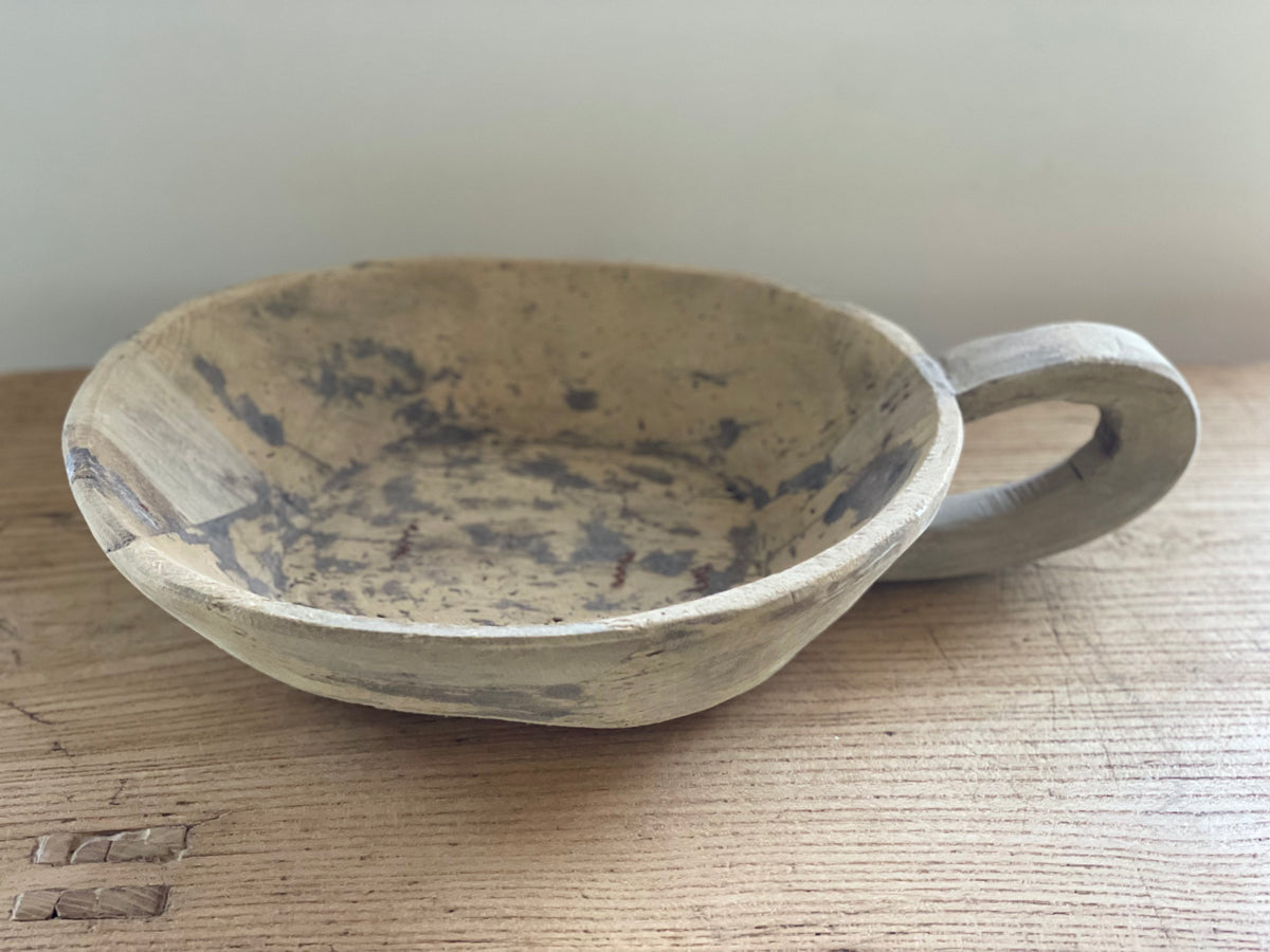 Bleached Wood Bowl with Handle