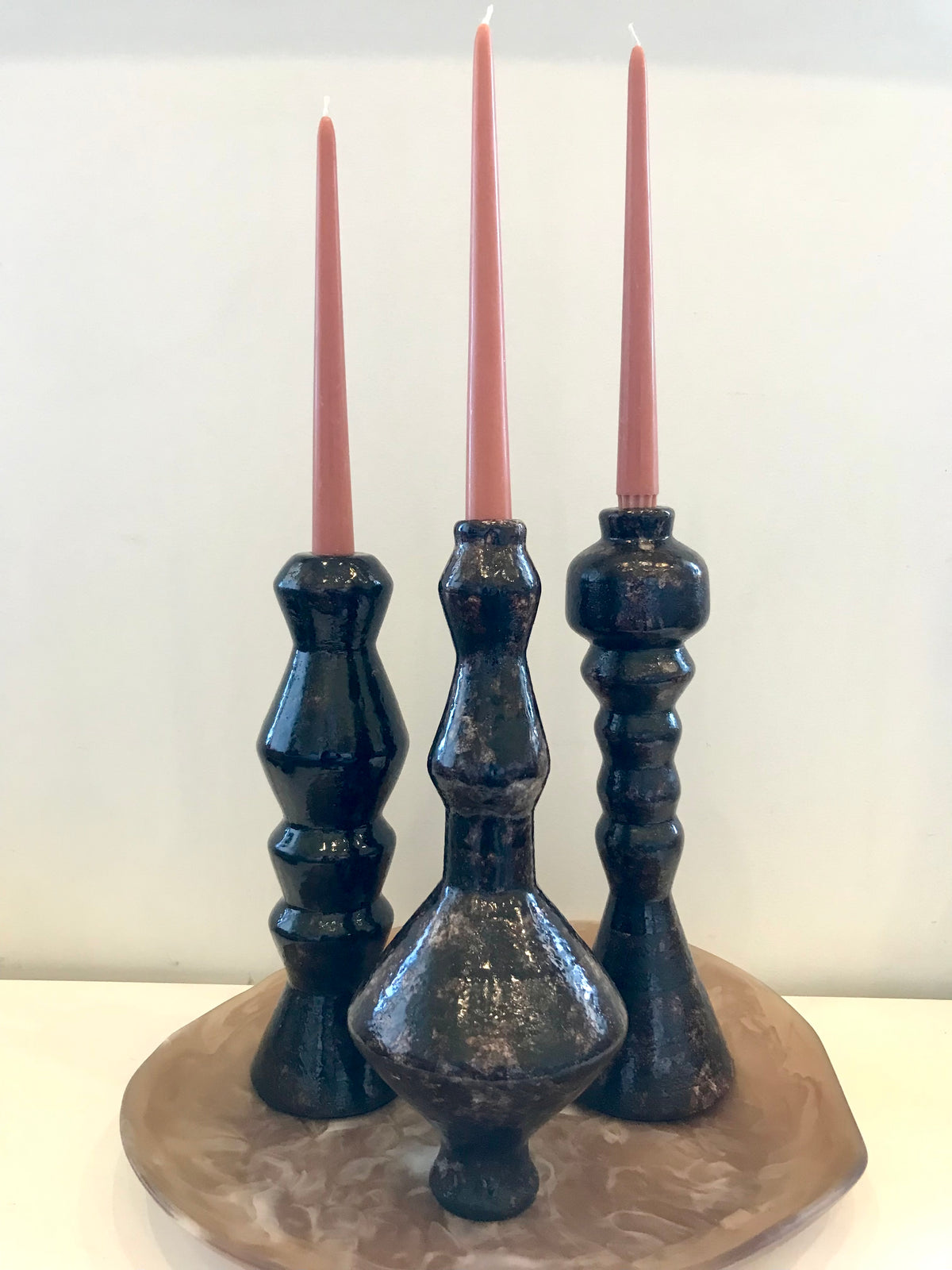 Lume Boulder Candle Holder Brown