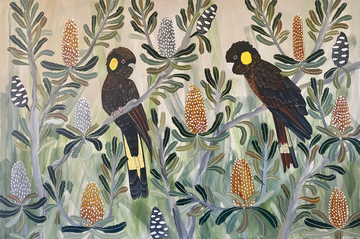 Black Cockatoos in the Banksia #6