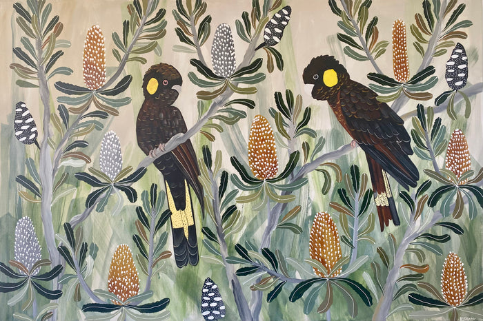 Black Cockatoos in the Banksia #6