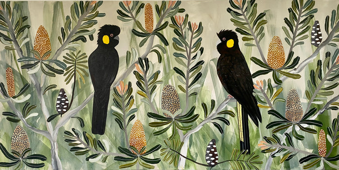 Black Cockatoos in the Banksia #7