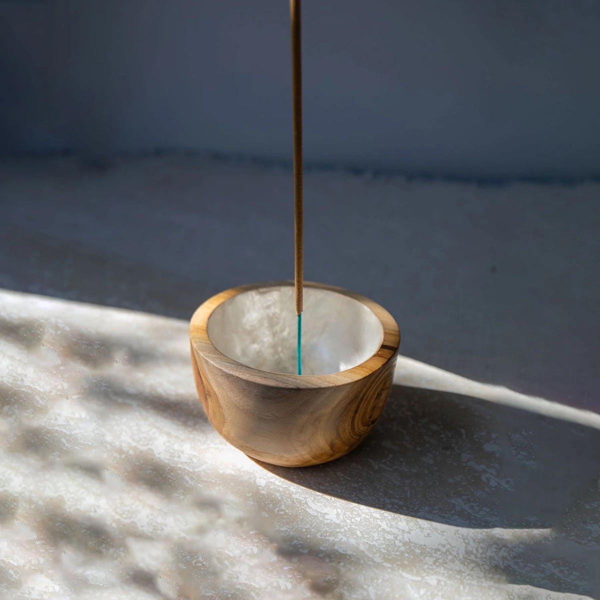 Shell Lined Teak Incense Holder