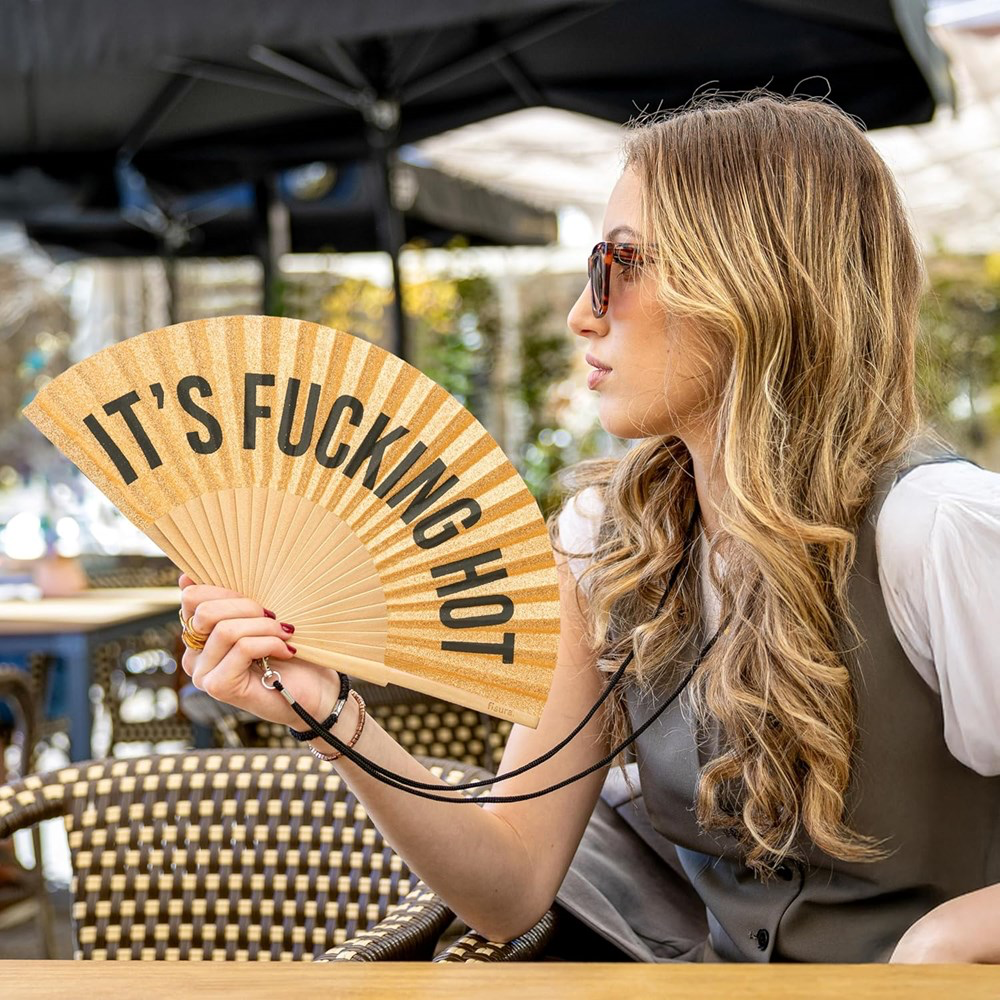 Gold Glitter hand Fan 'Its fucking hot’