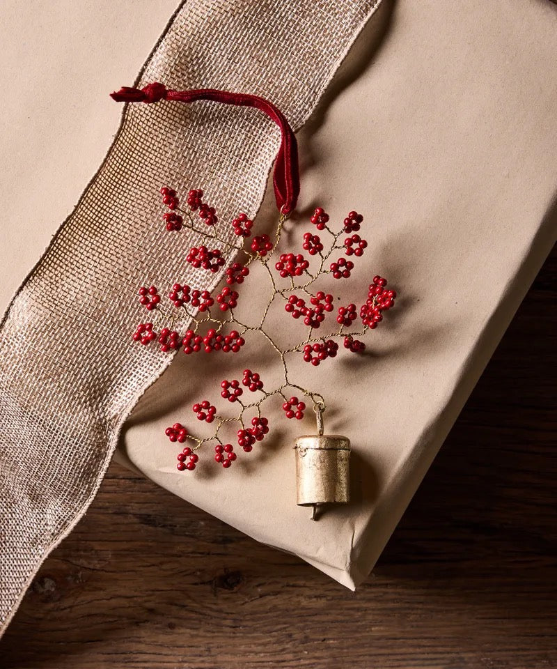 Hanging Beaded Bell Red