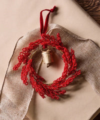 Hanging Beaded Ring with Bell Red