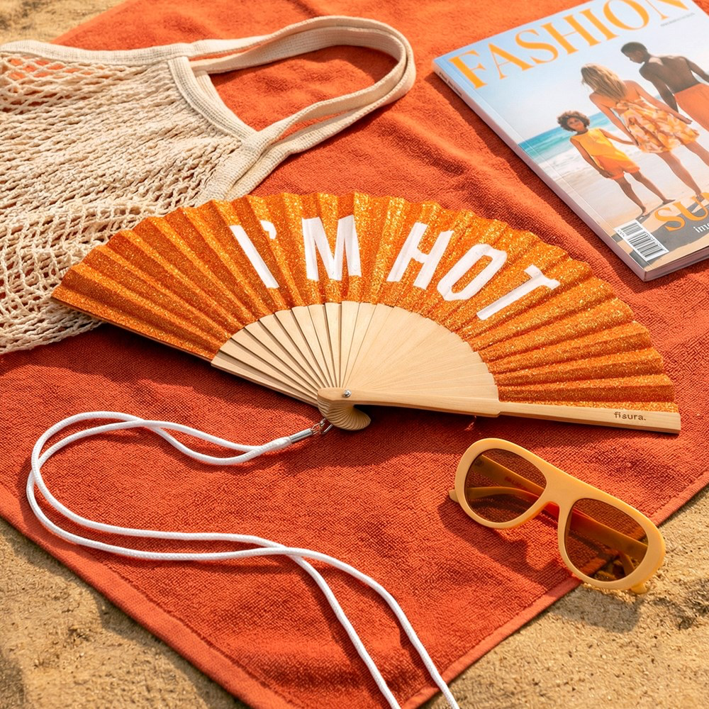orange Glitter Fan 'I'm hot’