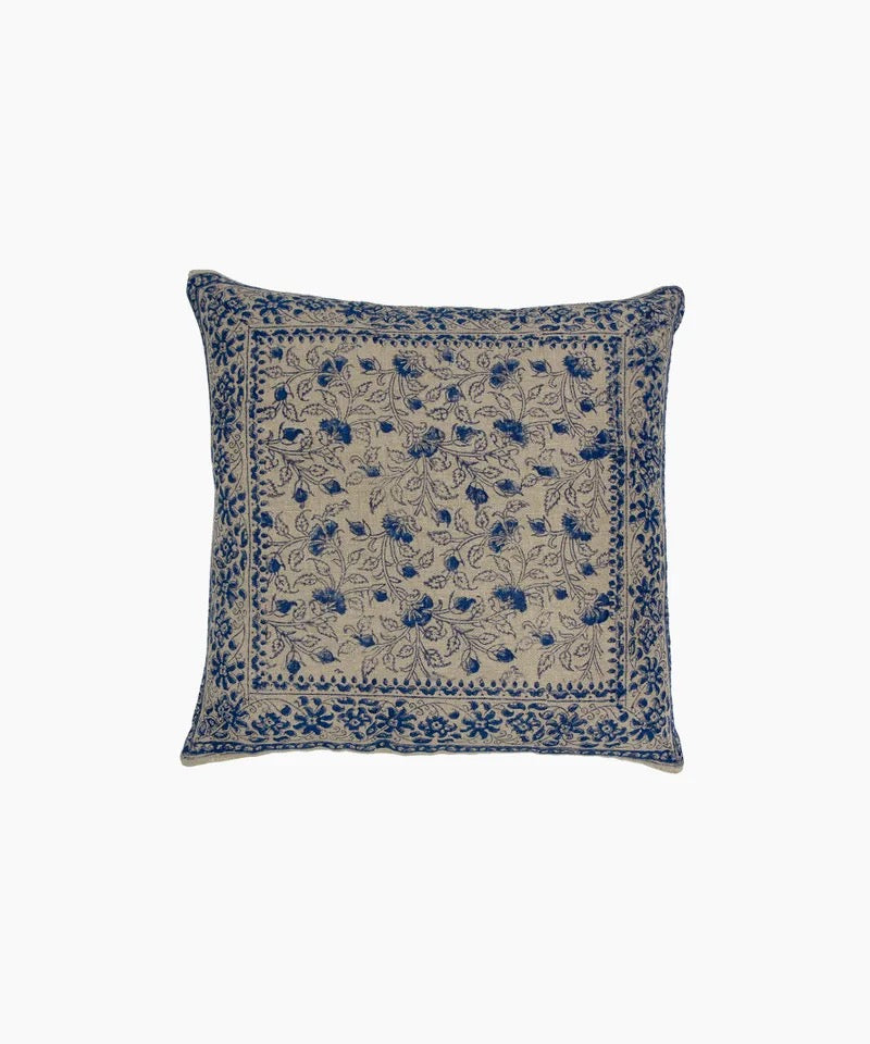 Sofia Handblocked Floral Azure Cushion