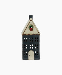 Christmas Tea Light House Blue with Wreath Large