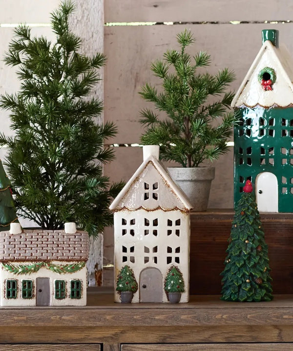 Christmas Tea Light House with Pots - Medium
