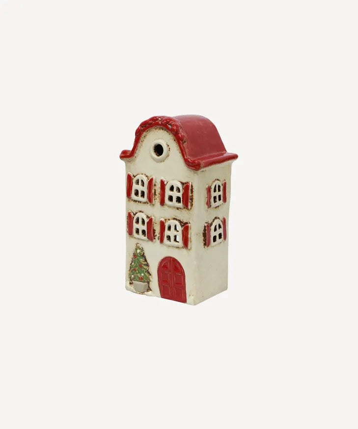 Alsace Tea Light Villa Christmas Stone with Red Shutters