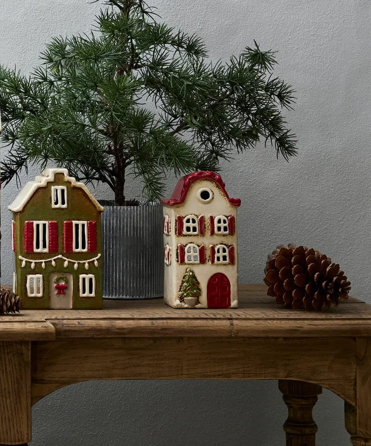 Alsace Tea Light Villa Christmas Stone with Red Shutters