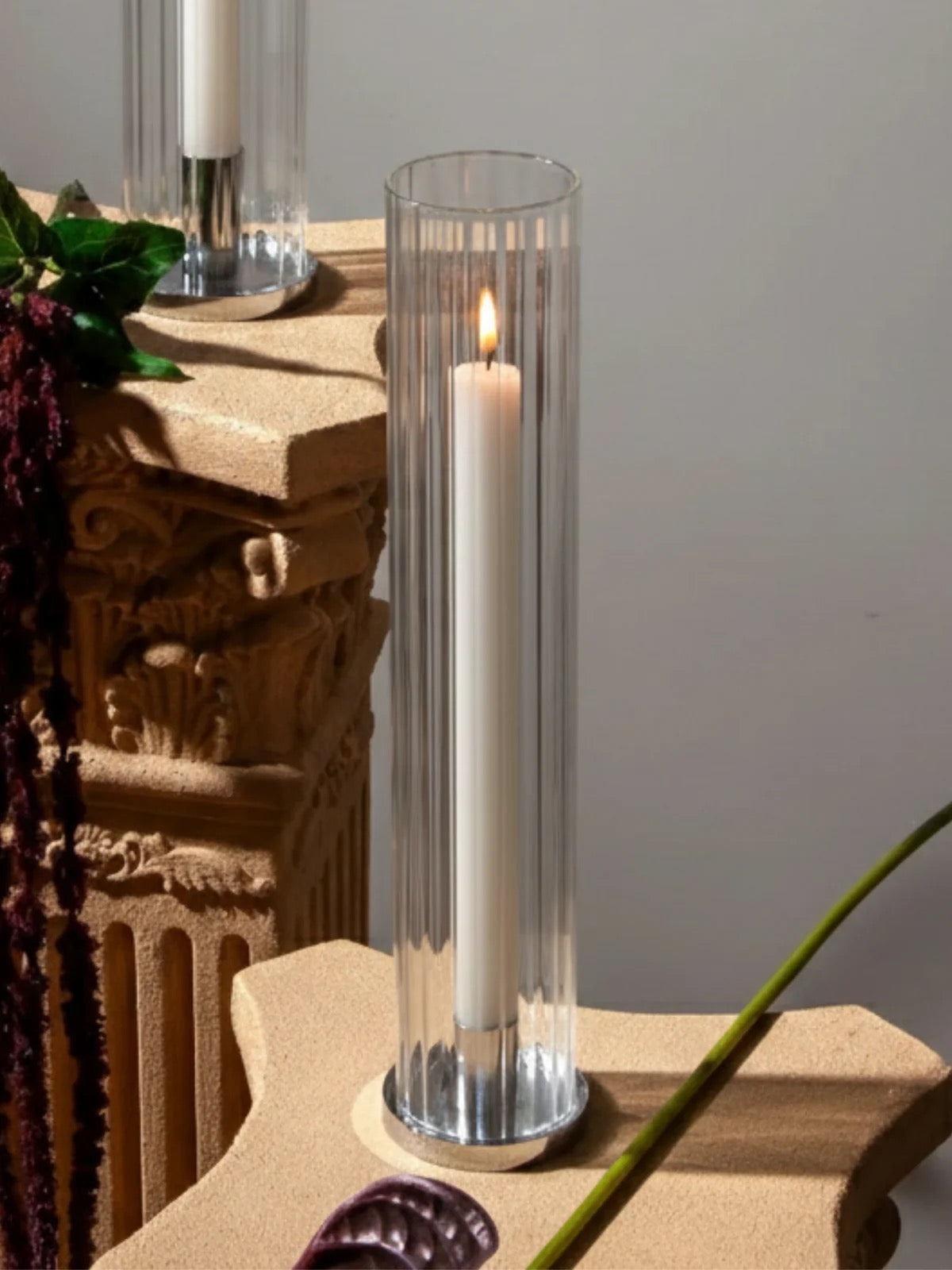 Ribbed Glass Sleeve for Dinner Candles