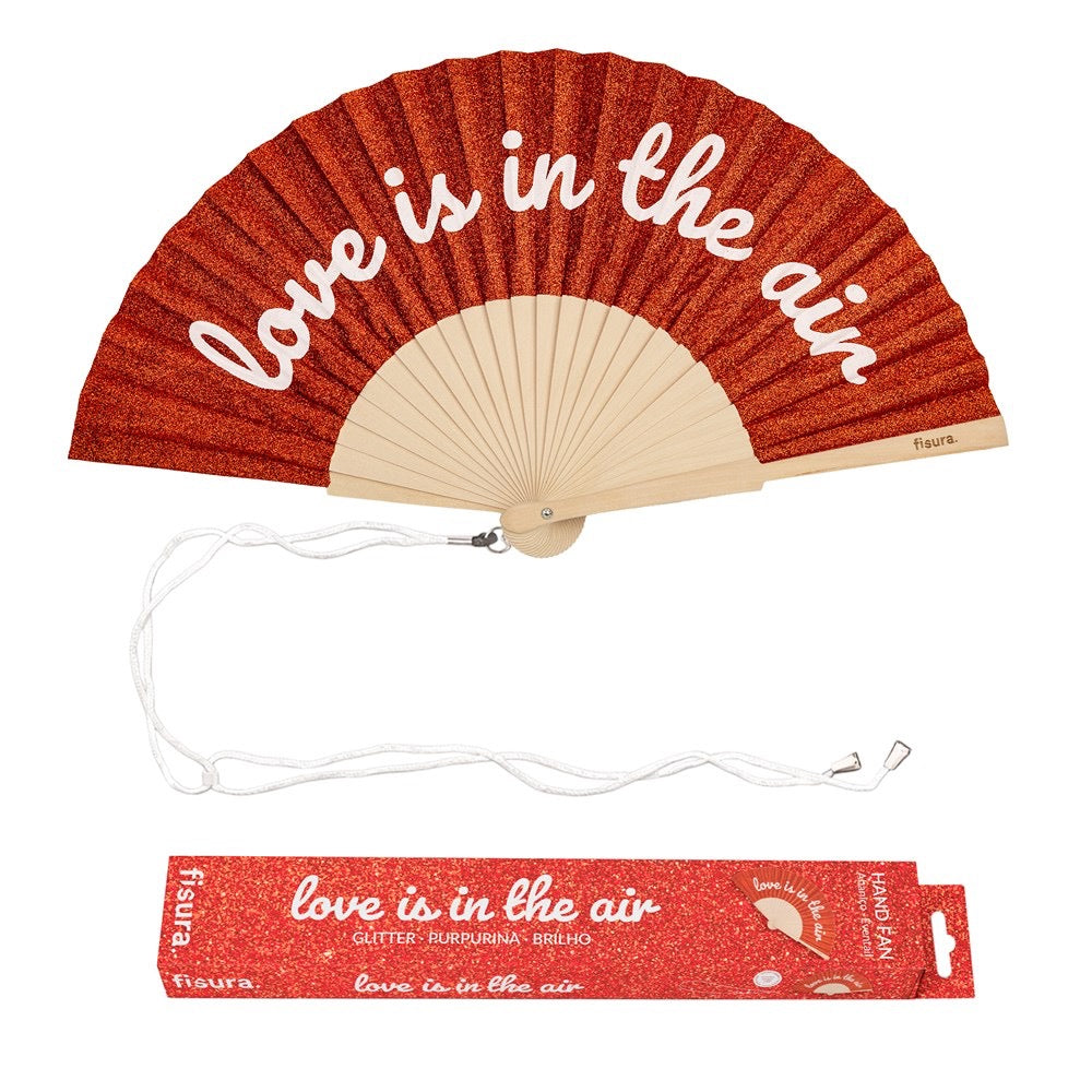 Red Glitter Hand Fan "love is in the air" red glitter