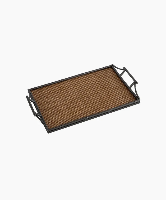 Rattan & Faux Bamboo Handle Tray Small