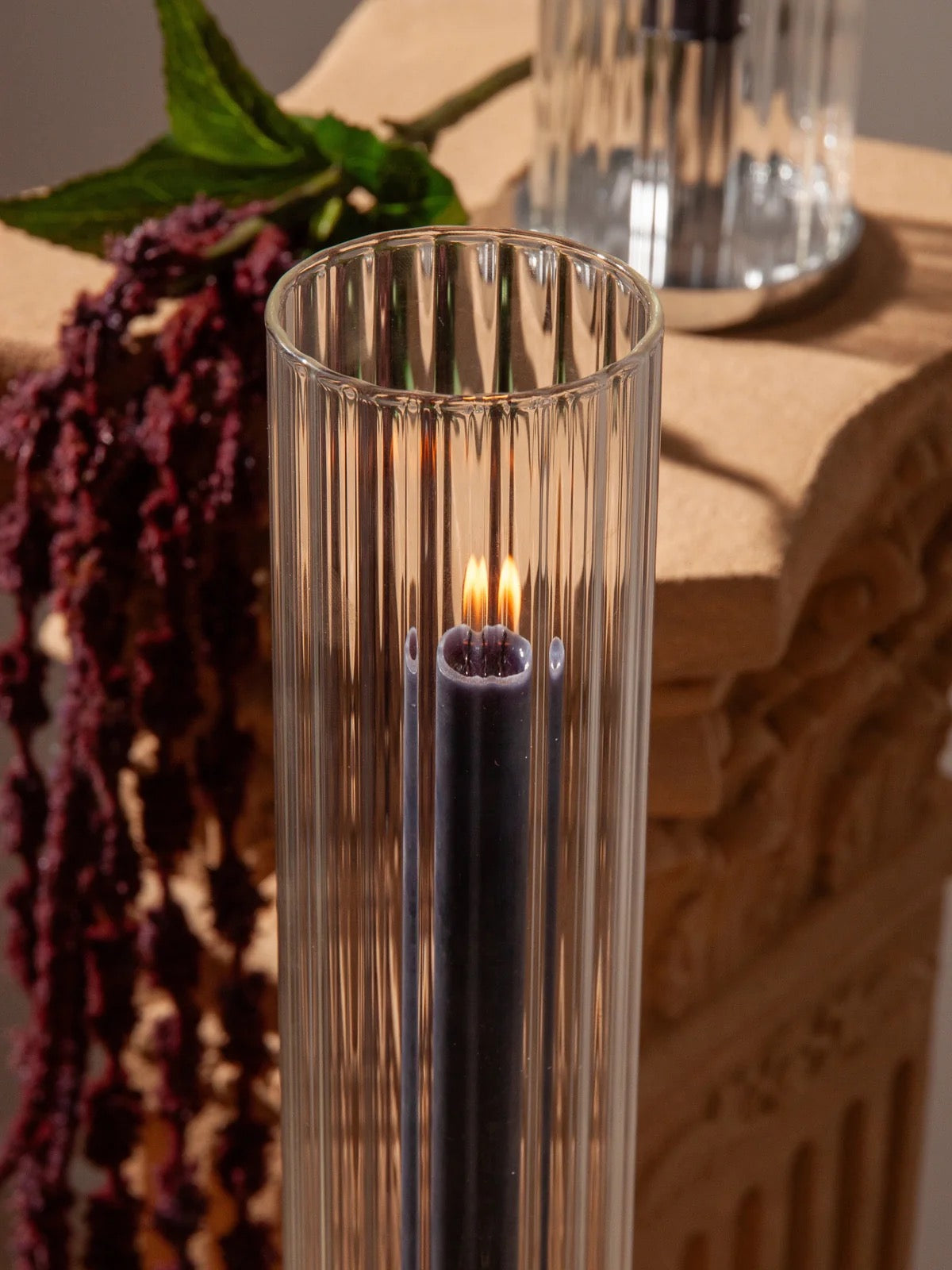 Ribbed Glass Sleeve for Dinner Candles