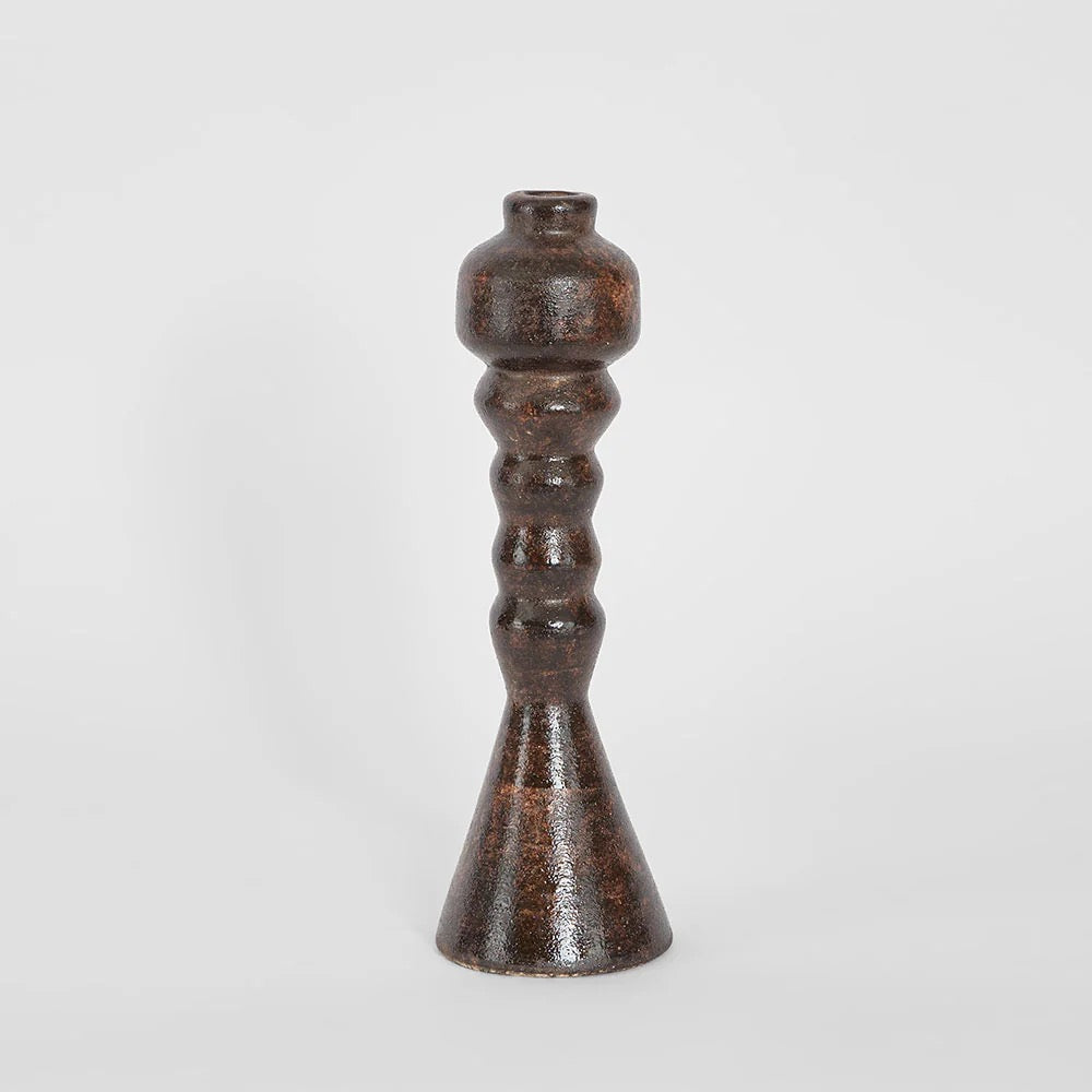 Lune Ridged Candle Holder Brown