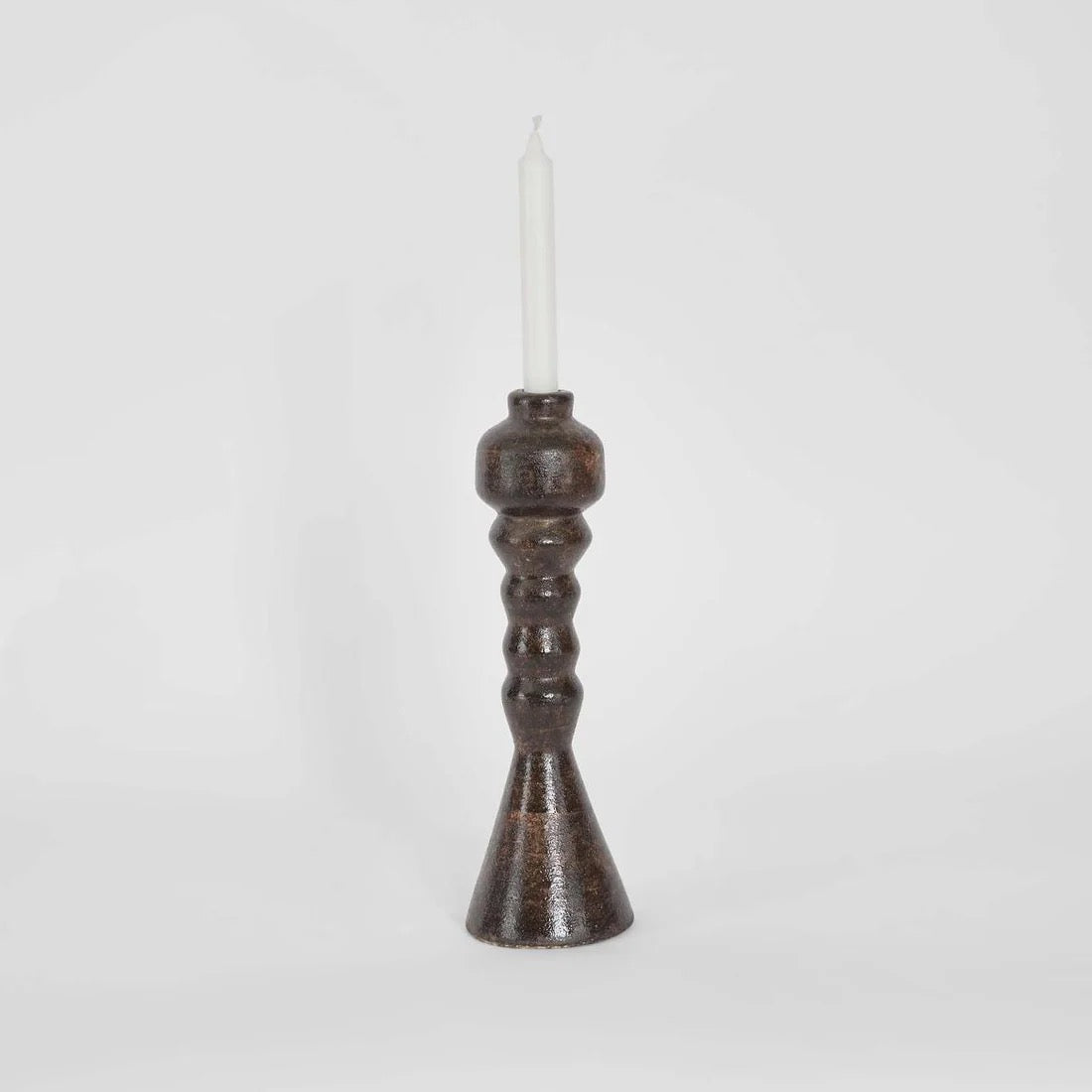 Lune Ridged Candle Holder Brown