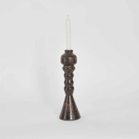 Lune Ridged Candle Holder Brown