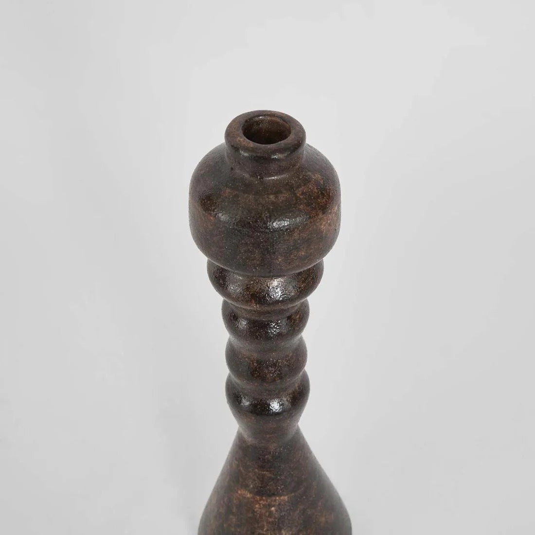 Lune Ridged Candle Holder Brown