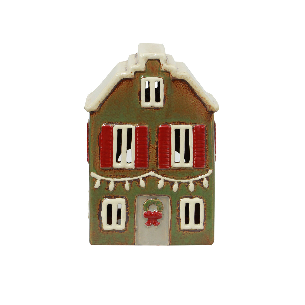 Alsace Tea Light House Christmas Green with Shutters