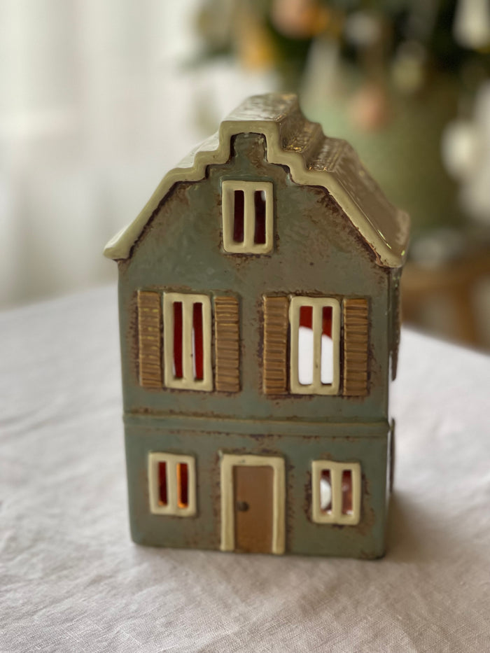 Alsace Tea Light House with Shutters Blue