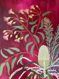 Red Vase with Natives and scarlet Honeyeater