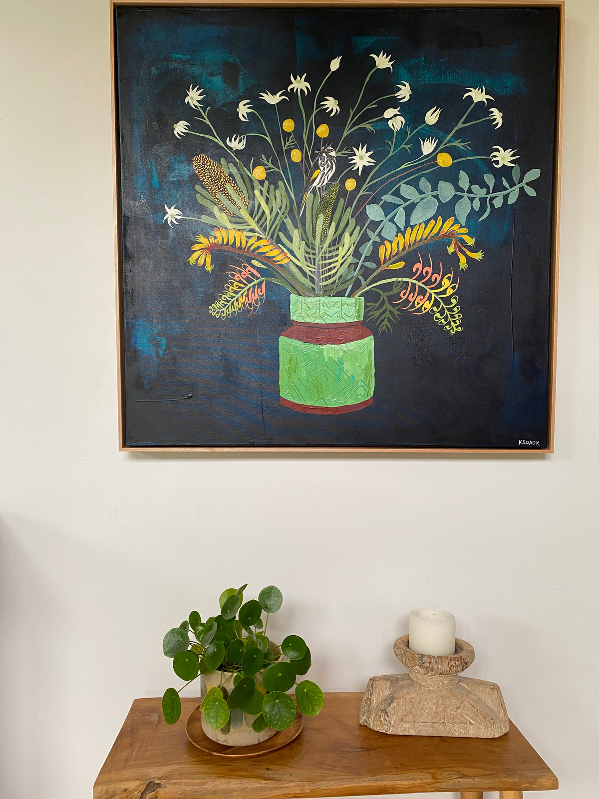 Natives with Honeyeater and Green Vase